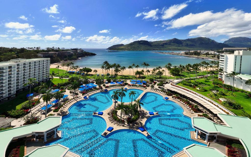 an aerial view of the pool at the resort at The Royal Sonesta Kauai Resort Lihue in Lihue
