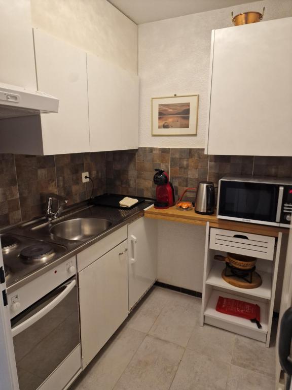 Kuchyň nebo kuchyňský kout v ubytování Ruhige Studio in Leukerbad