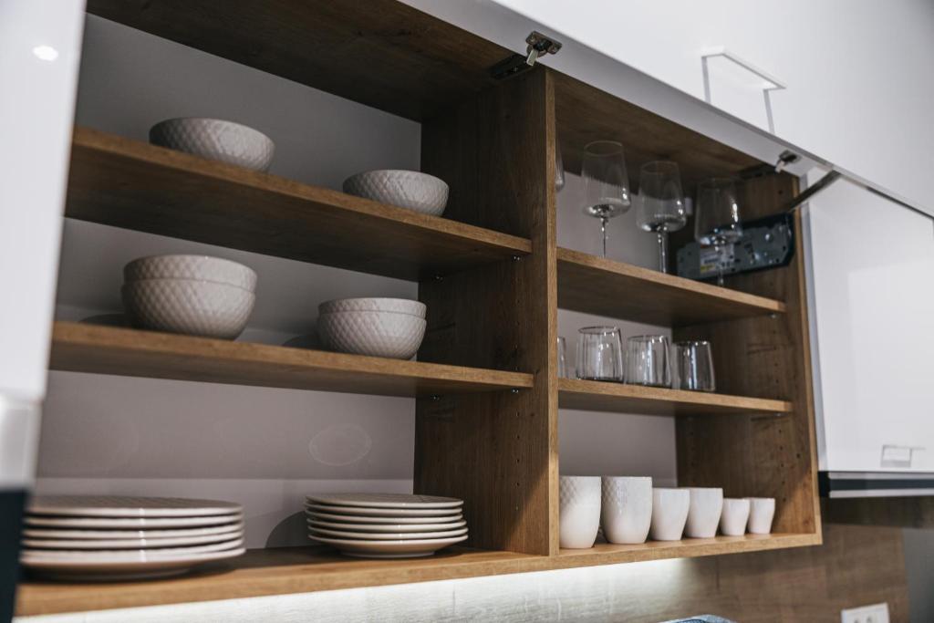 Kuchyň nebo kuchyňský kout v ubytování Apartmány Petra Voka
