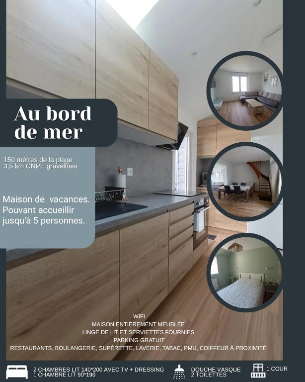 une publicité dans un magazine pour une cuisine avec des armoires en bois dans l'établissement A 1min a pied de la plage Petit fort Philippe, à Gravelines