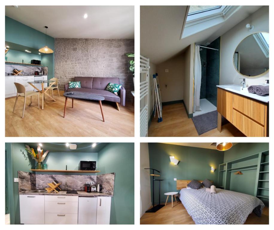 quatre photos différentes d'une cuisine et d'un salon dans l'établissement Saint Jean - Le Marais - T2 tout neuf, à Niort
