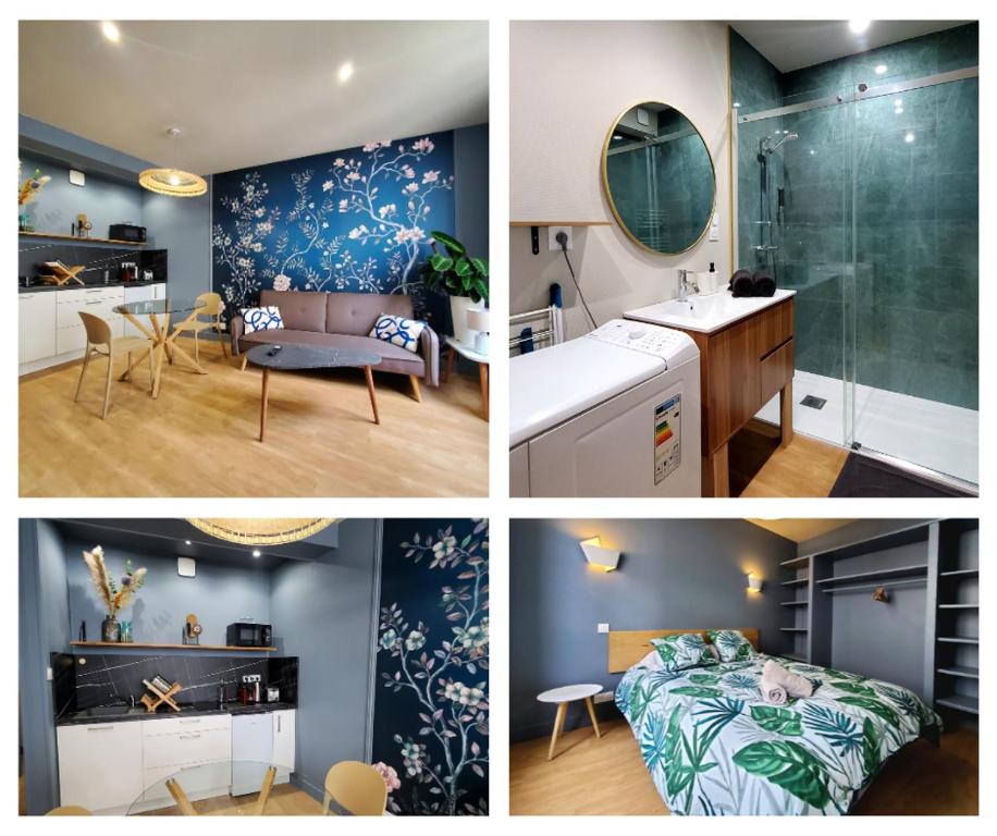 un collage de quatre photos d'une pièce dans l'établissement Saint Jean - La Rivière- T2 tout neuf, à Niort