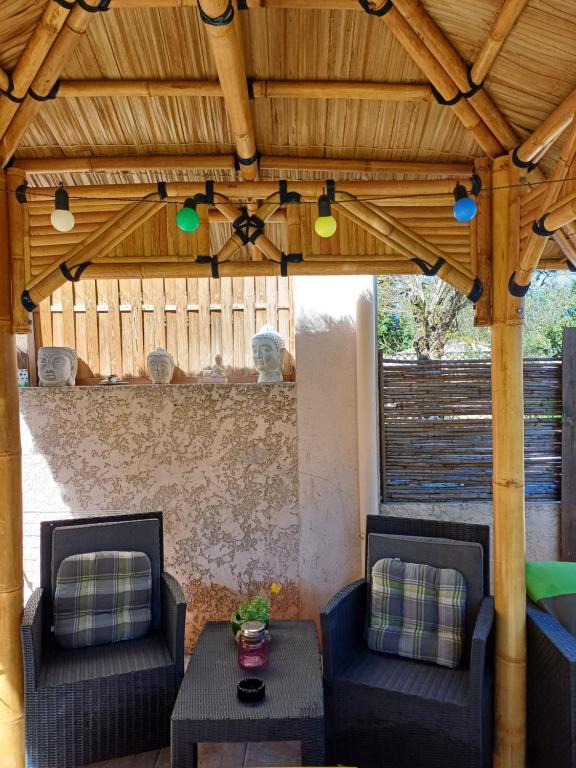 Posedenie v ubytovaní Studio 10m2, terrasse 18m2 , parking, piscine et accueille les animaux