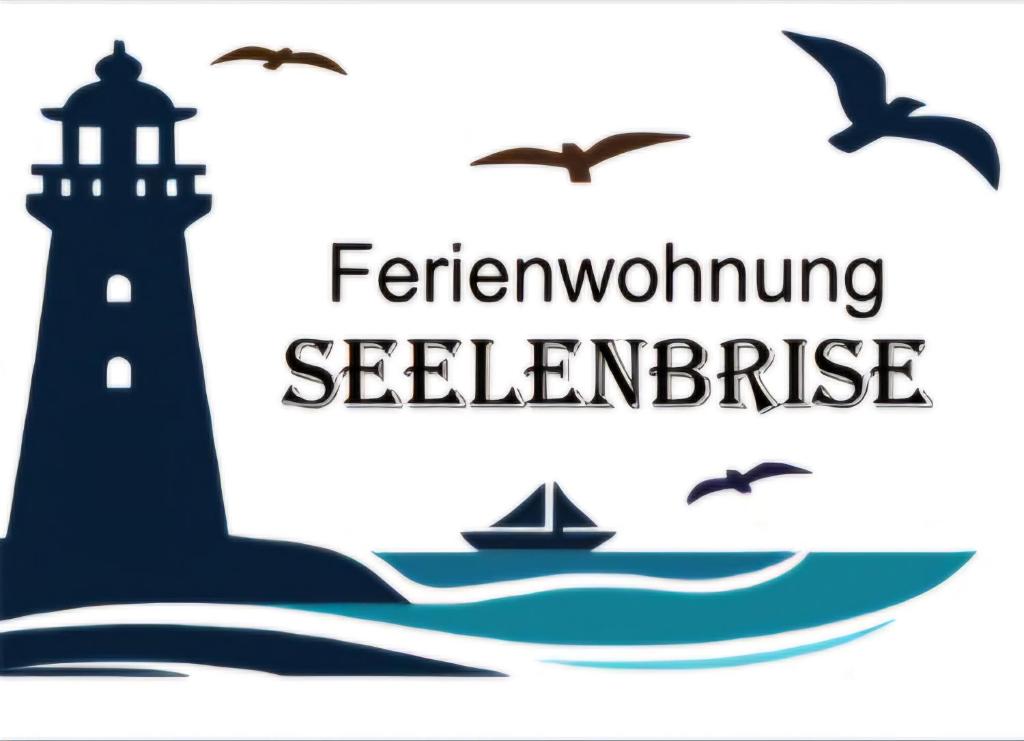 a lighthouse and a boat in the water with birds at Ferienwohnung Seelenbrise in Büsum