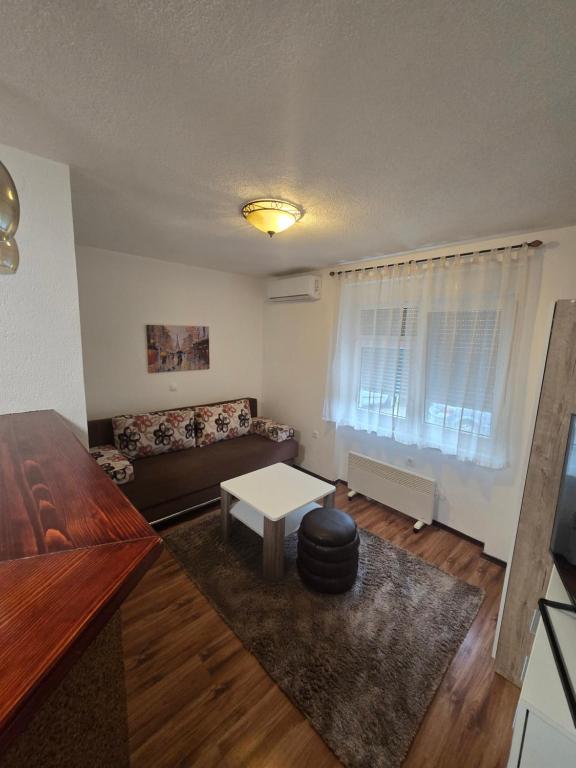 Sanski mostにあるApartman Sanusのソファとテーブルのあるリビングルーム