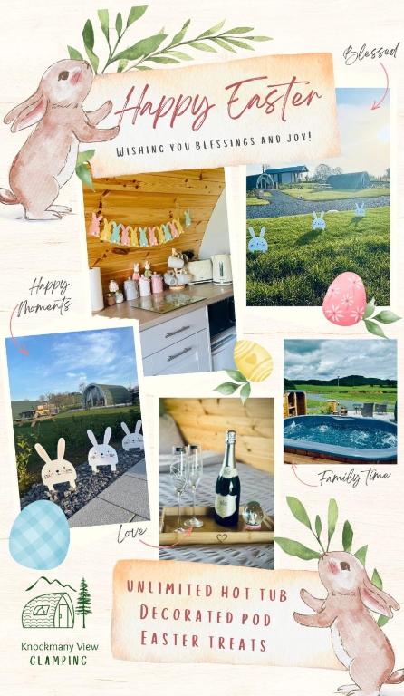 a collage of photos with a bunny for a happy easter invitation at Knockmany View Glamping in Augher