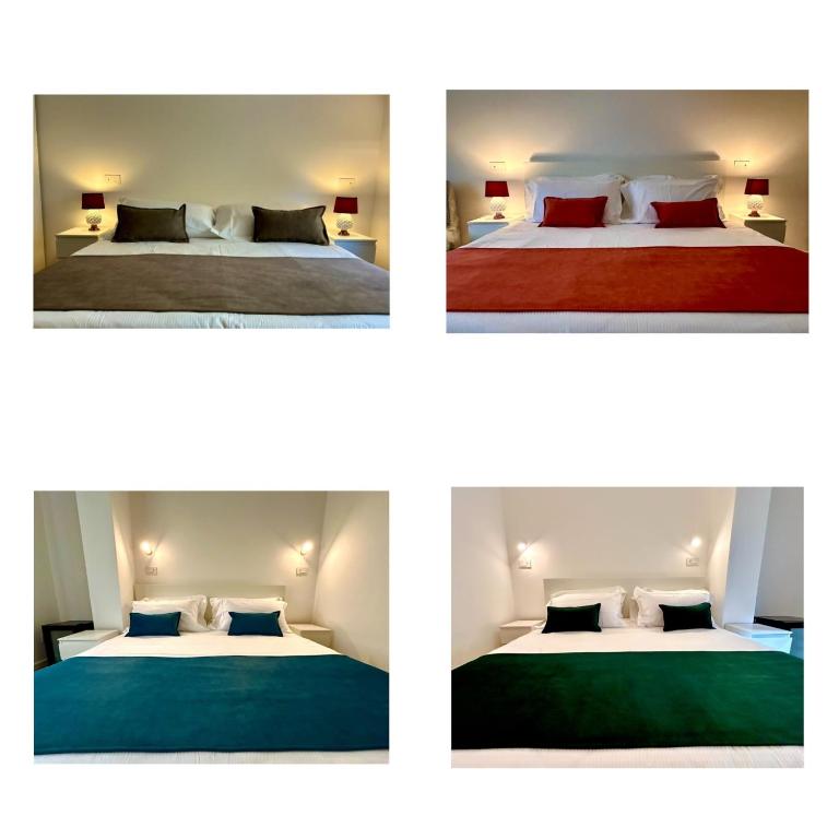 four pictures of a hotel room with two beds at Pirandello 181 in Palermo