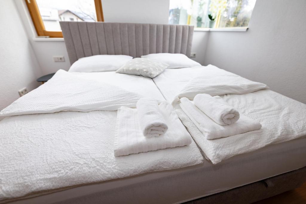 Postel nebo postele na pokoji v ubytování Riedwohnung 1- Lustenau
