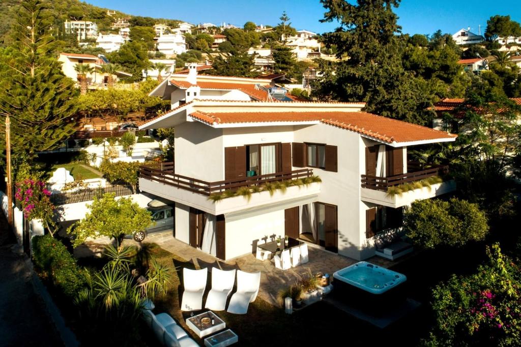 an aerial view of a house at Cyan Villa in Anavyssos