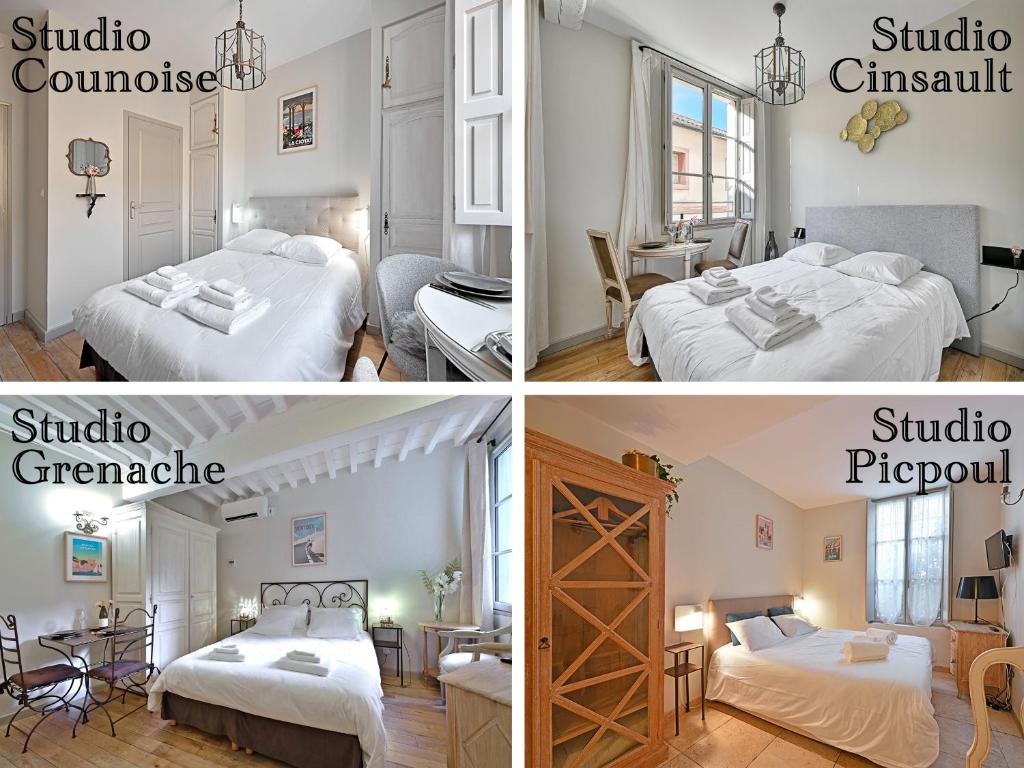Posteľ alebo postele v izbe v ubytovaní Au cœur des Papes, dans bâtisse de charme studios & appartements en cœur de ville