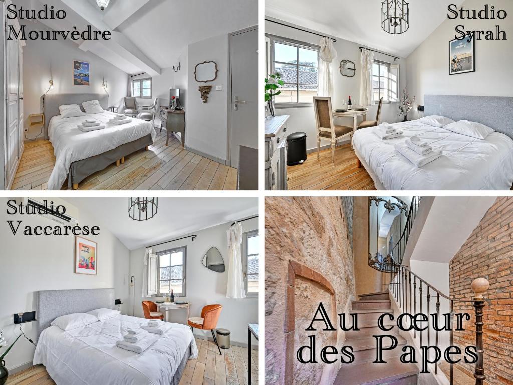 Posteľ alebo postele v izbe v ubytovaní Au cœur des Papes, dans bâtisse de charme studios & appartements en cœur de ville