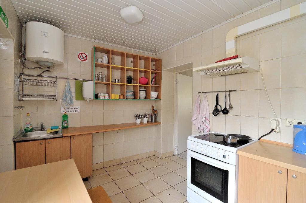 Kuchyň nebo kuchyňský kout v ubytování Hostel Filaretai