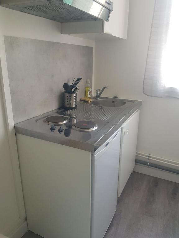 une cuisine avec un évier et un plan de travail dans l'établissement Chambre Meublée, à Marseille