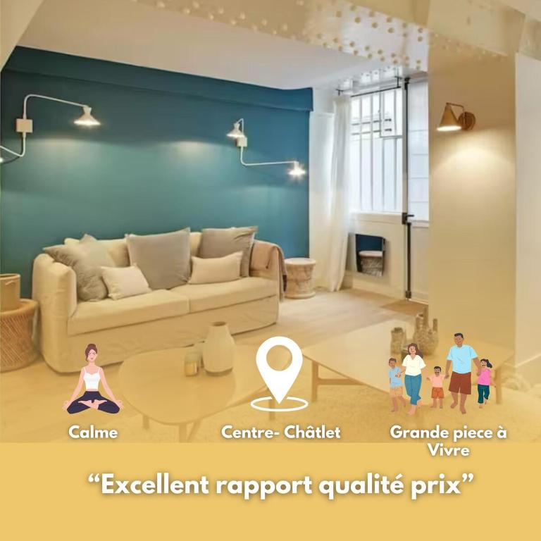 - un salon avec un canapé dans l'établissement Sublime apartment - Halles II, à Paris