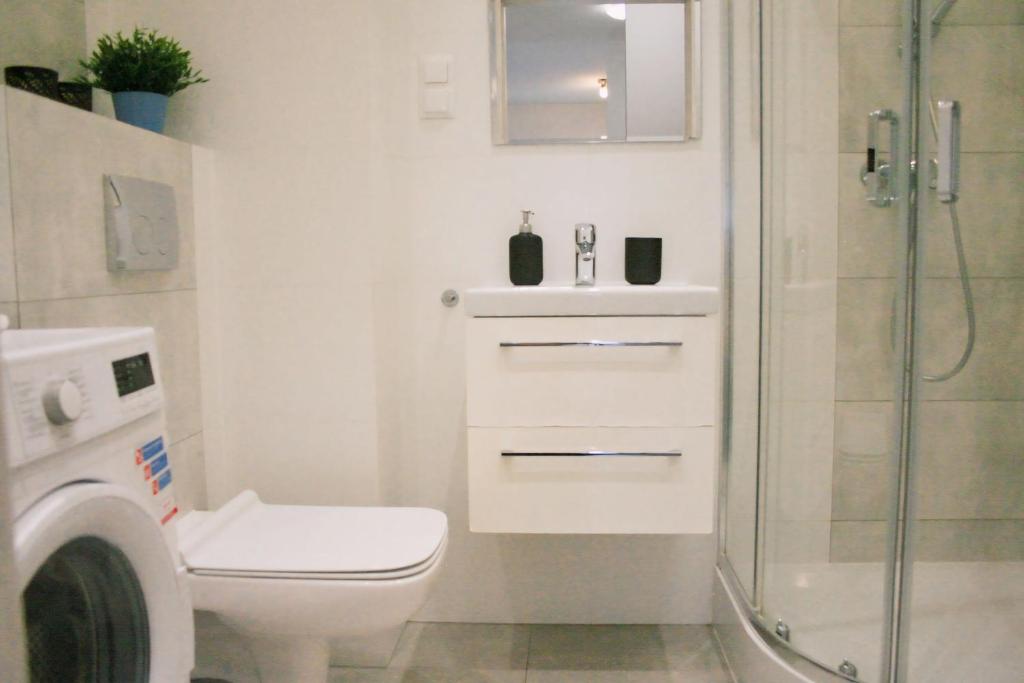 Kúpeľňa v ubytovaní Apartamenty Feniks Toruń, Starówka, Centrum -Prywatny parking, Balkon, Smart TV