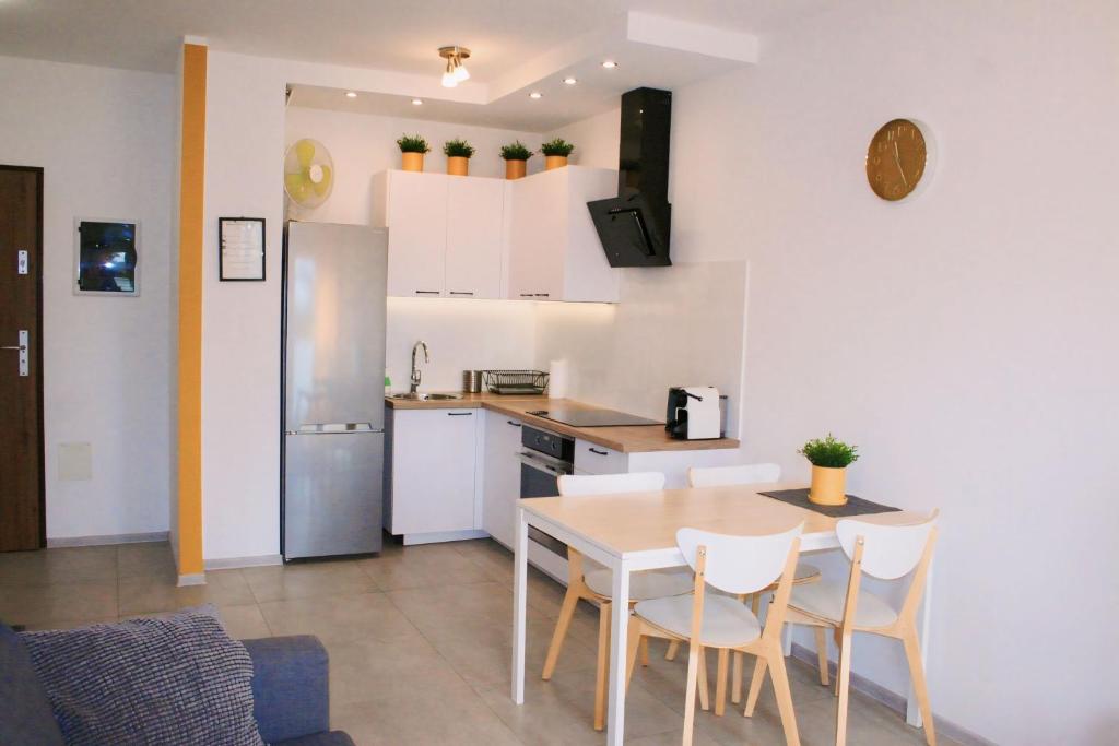 Kuchyňa alebo kuchynka v ubytovaní Apartamenty Feniks Toruń, Starówka, Centrum -Prywatny parking, Balkon, Smart TV