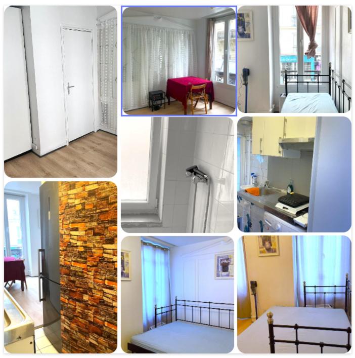 un collage de photos d'une chambre avec un lit et d'une chambre avec dans l'établissement Leaf's home, à Paris