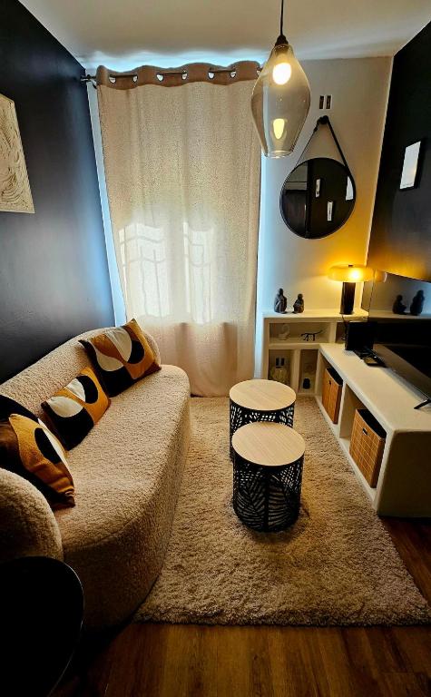 un salon avec un canapé et une table dans l'établissement Suite dans le centre historique, à Aix-en-Provence