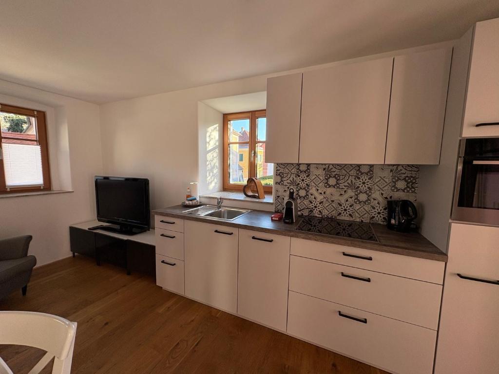 A kitchen or kitchenette at Altes Winzerhaus in der Wachau - neu renoviertes Haus mit Terrasse