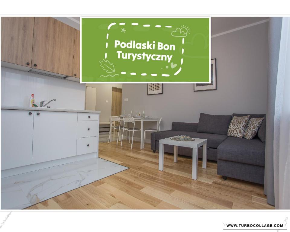 a living room with a couch and a table at CR Apartament w sercu miasta Lipowa 1 in Białystok