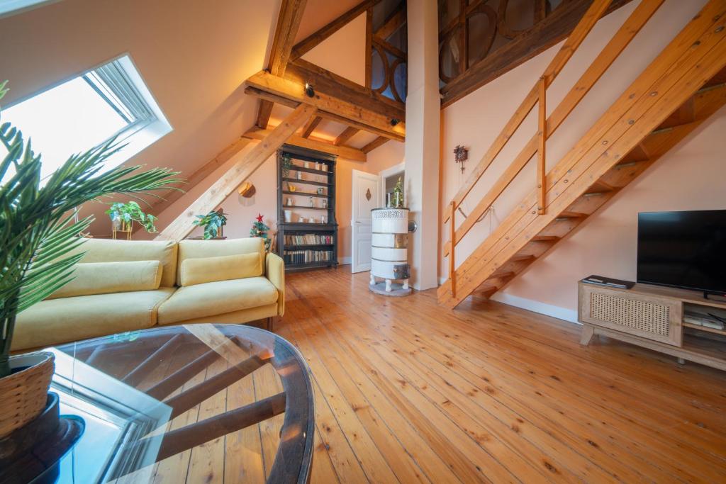 un salon avec un canapé et une télévision dans l'établissement Great Accommodation Colmar Free Parking, à Colmar