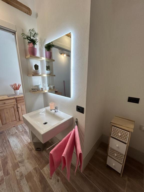une salle de bain avec un lavabo et un miroir dans l'établissement Casa Sally - Lago e montagna, à Cresciasca
