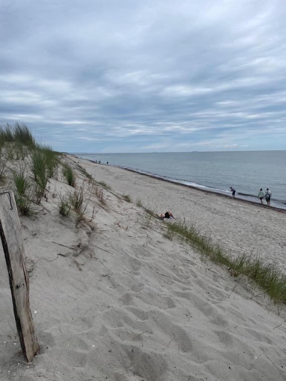 リーブニッツ・ダムガルテンにあるFerienhaus am Küstenwaldの海を歩く人々の砂浜