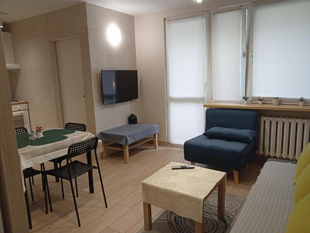 a living room with a couch and a table at Apartament Zacisze in Częstochowa