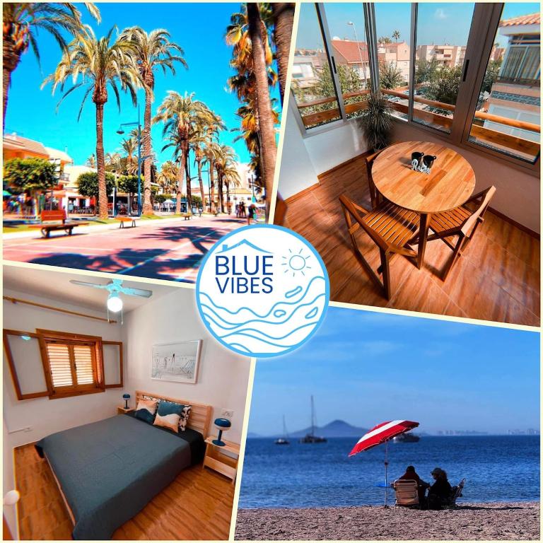 a collage of photos of blue villages and a beach at Blue Vibes, Relax & Beach in San Javier