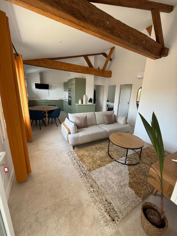 un salon avec un canapé et une table dans l'établissement Appartement cosy et élégant, à Ambarès-et-Lagrave