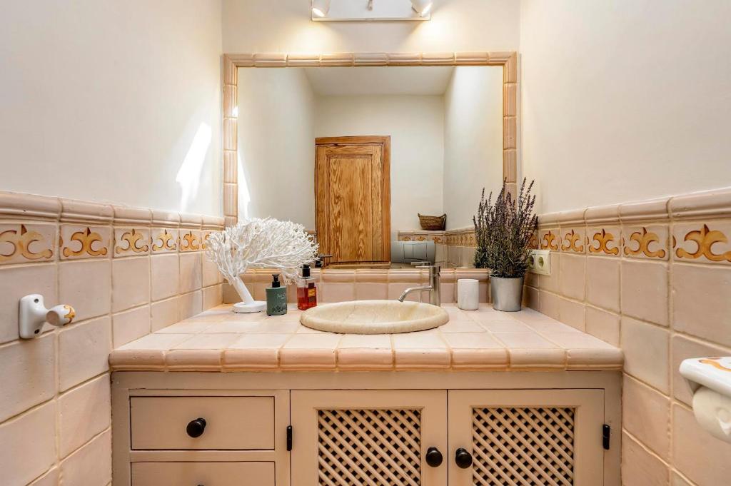 a bathroom with a sink and a mirror at Can Botanic in Sant Josep de sa Talaia