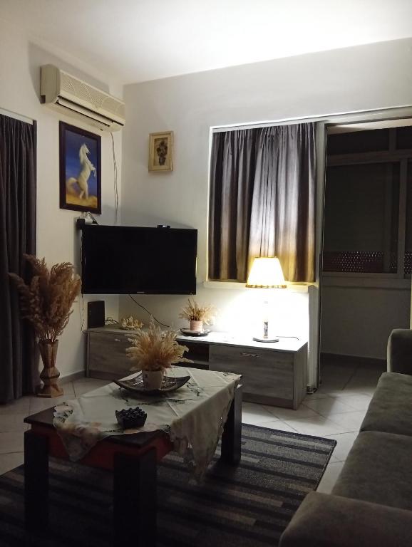 a living room with a couch and a table at Cozzy Studio Flat in Tirana