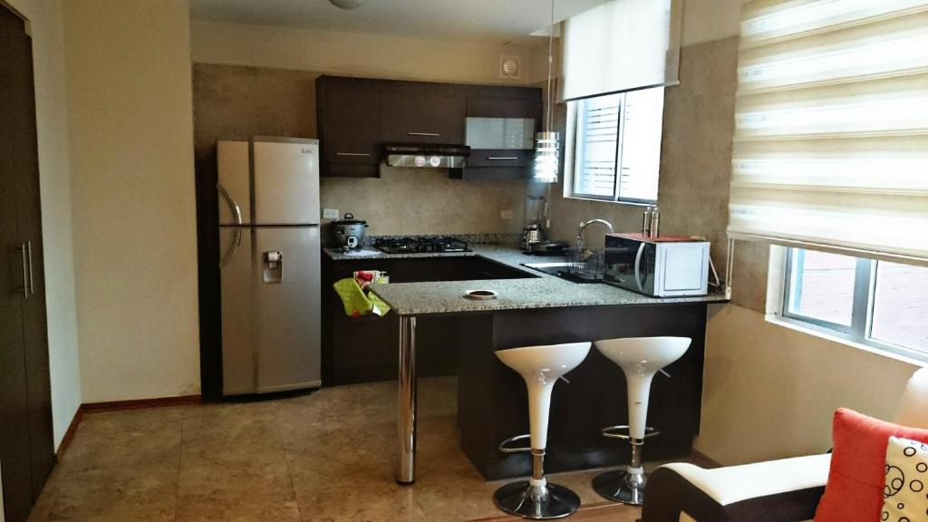 Kuchyň nebo kuchyňský kout v ubytování Misuitehotel La Carolina Quito