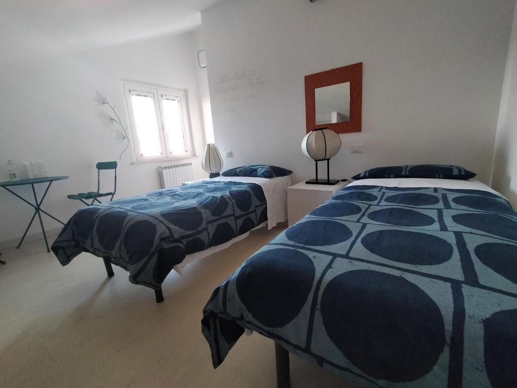 BluBed Montagna - Doppia con Bagno في سان جوفاني تياتينو: غرفة نوم بها سريرين وطاولة ونافذة