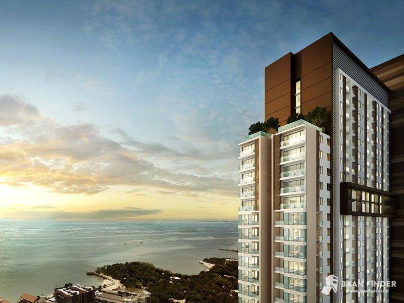 Sea View High Flr,2 Bed Room Exclusive At Pattaya في جنوب باتايا: تصور لمبنى شاهق يطل على المحيط