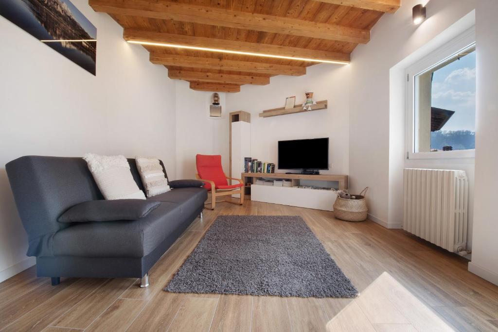 a living room with a couch and a tv at Family House Il Butto in Erve