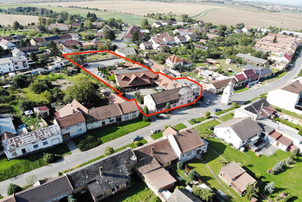 Letecký snímek ubytování Bezměrovský dvůr Kroměříž