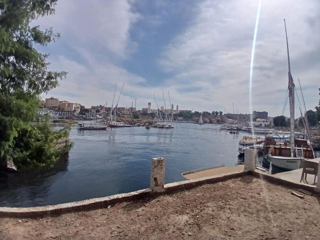 a view of a marina with boats in the water at Nile Moon in Jazīrat Aswān