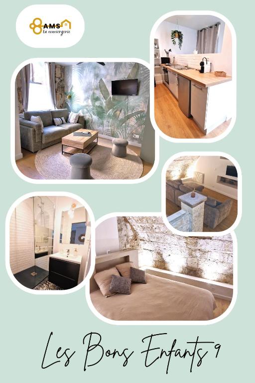 un collage de quatre photos d'un salon dans l'établissement Les bons Enfants 9, à Rouen