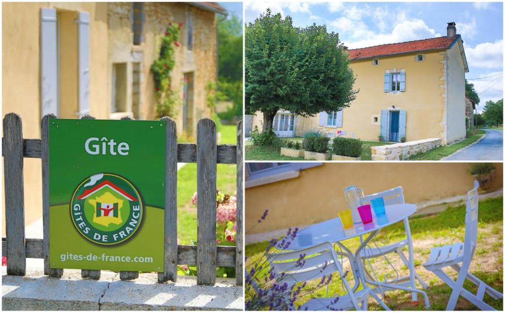 a collage of pictures of a house and a sign at Gite brisset in Coulaures