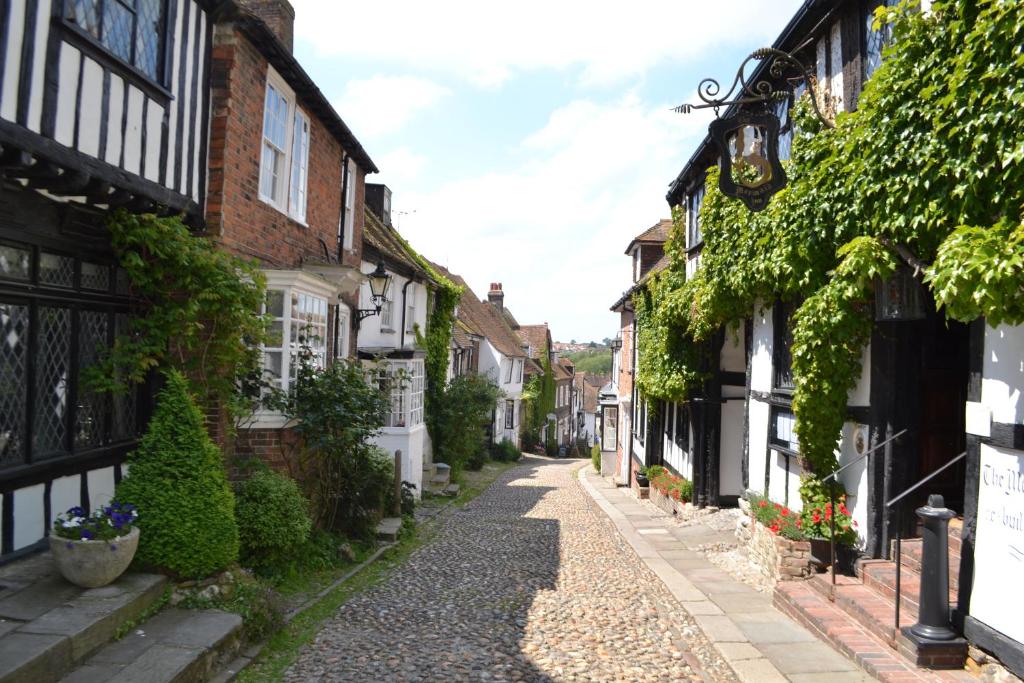 a city street filled with lots of green plants at Mermaid Inn in Rye
