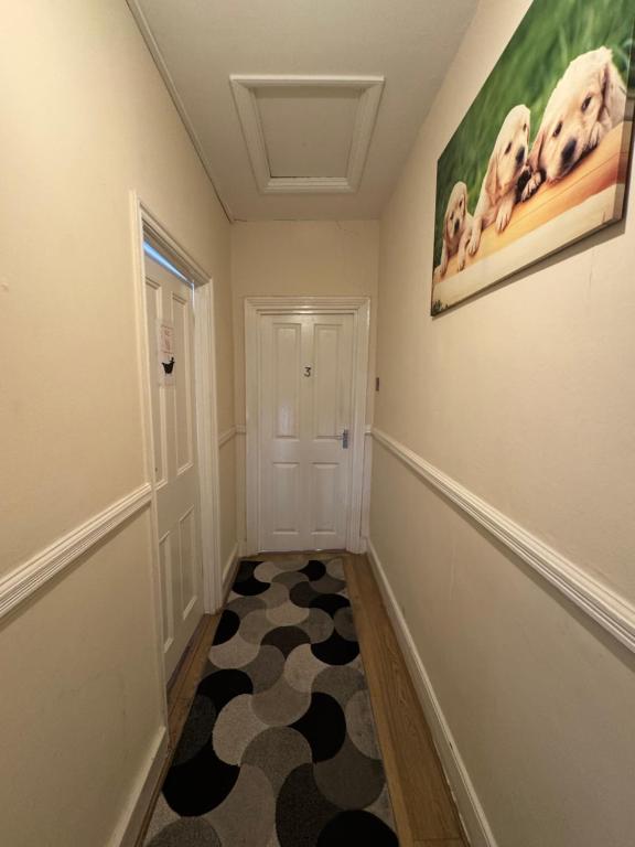 a hallway with a black and white checkered floor at Alin Duna in London