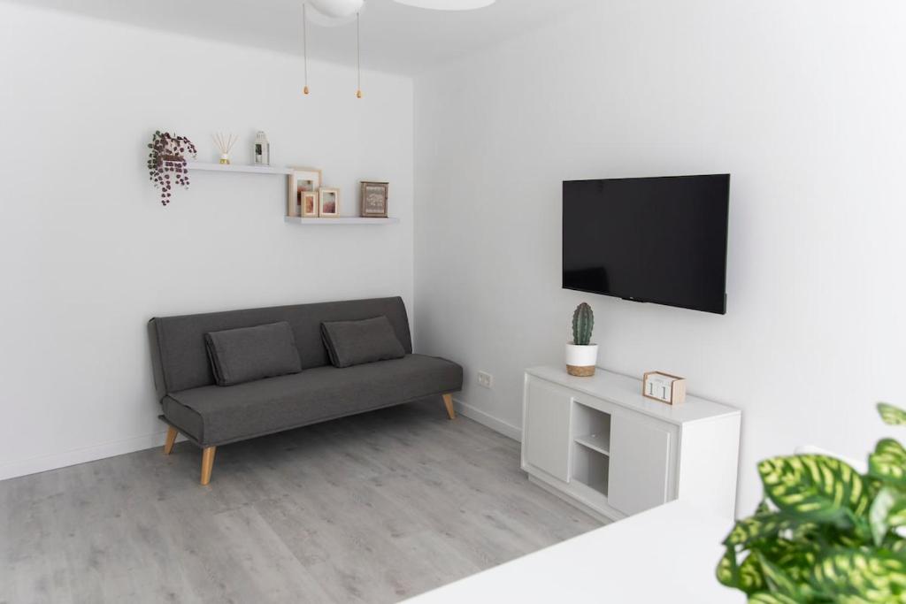 een woonkamer met een bank en een flatscreen-tv bij Tossa Sunny in Tossa de Mar