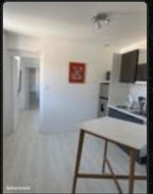 une cuisine avec un comptoir et une table à l'intérieur dans l'établissement Beau studio lumineux, à Mons-en-Baroeul