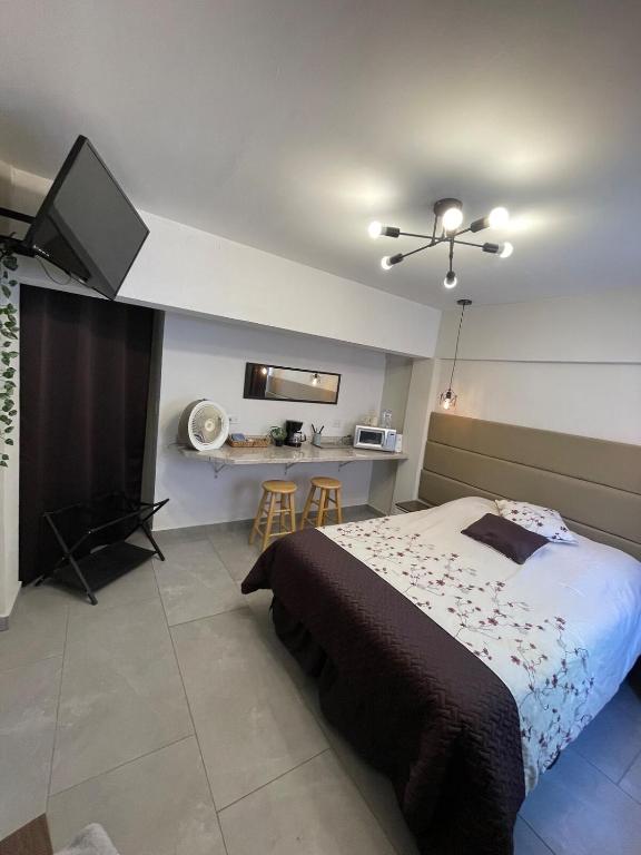 a bedroom with a bed and a desk and a television at Comoda habitación centrica in Aguascalientes
