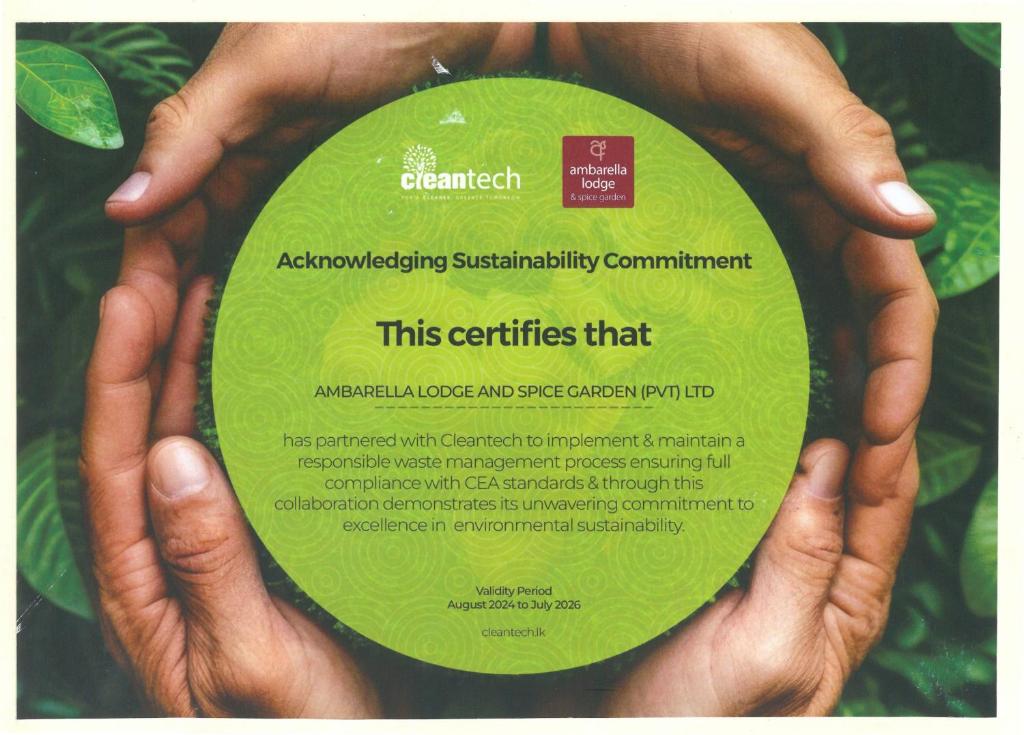 Certifikát, hodnocení, plakát nebo jiný dokument vystavený v ubytování Ambarella Lodge - Katunayake