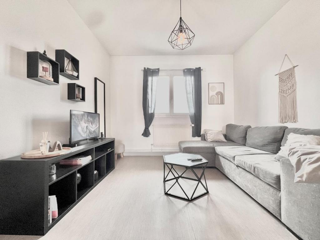 un salon avec un canapé et une table dans l'établissement Comfortable T2 Annecy, à Annecy