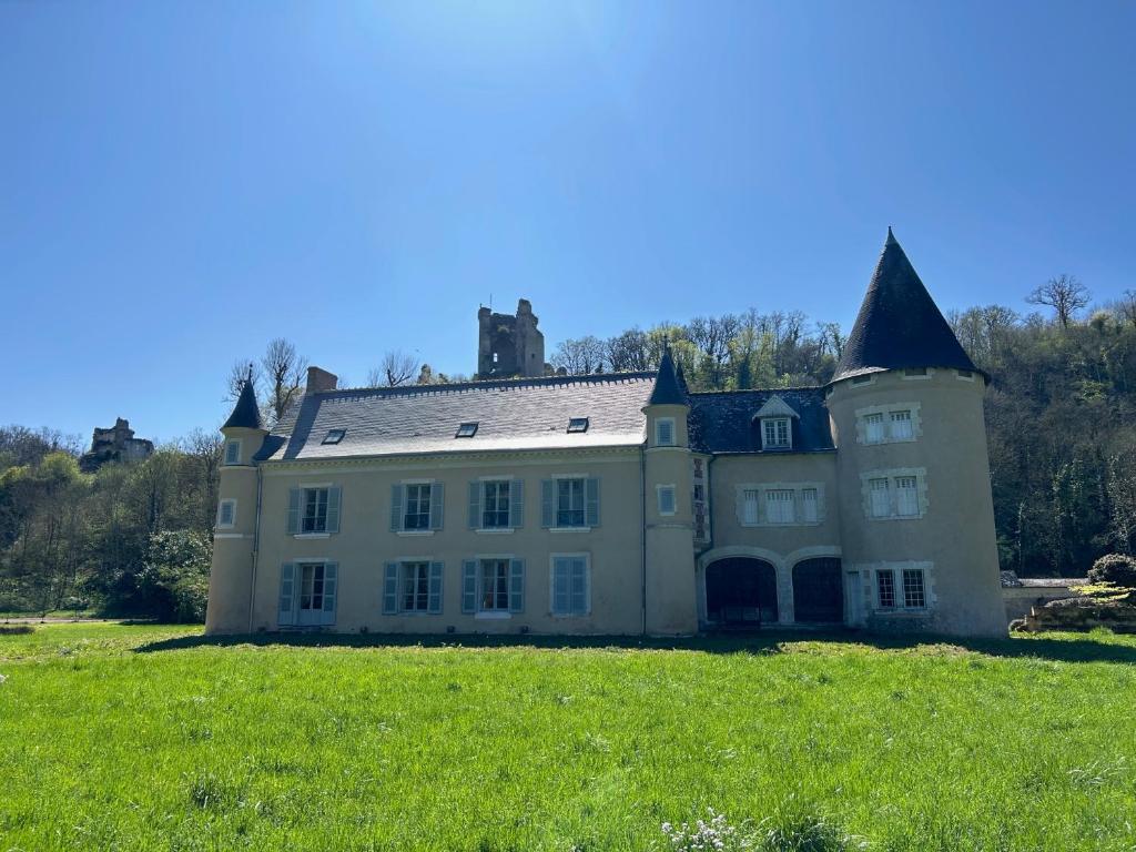 une grande maison sur un champ herbeux devant dans l'établissement Domaine du Prieuré de Saint Martin à Lavardin, à Lavardin