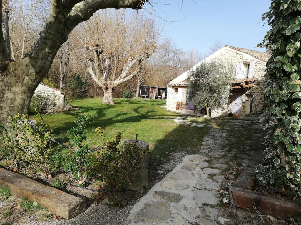a yard with a house and a tree at country house in Provence in Pierrevert