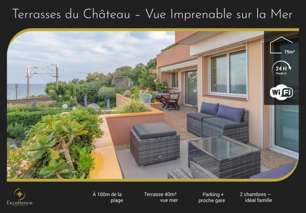 un site web d'une maison avec terrasse dans l'établissement Terrasses sur La Mer – Amazing Sea Views, à Mandelieu-la-Napoule